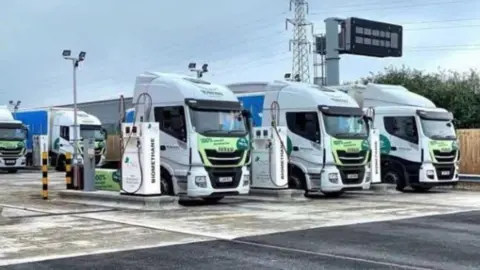 BBC Lorries being filled up at a biofuel station