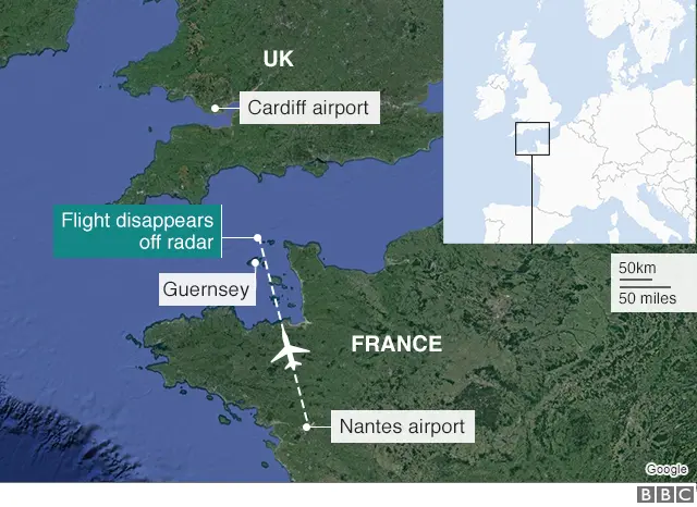 Map of location where plane disappeared