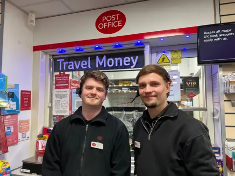 Billy Burrows (left) and Alex Bake (right) use social media to promote their post office in the community