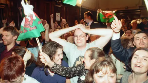 Getty Celebrations after Wales voted for devolution in 1997