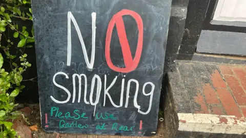 BBC/Julia Gregory No Smoking sign at the Jolly Farmer pub in Bramley