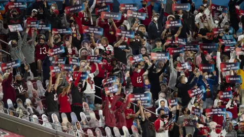 Getty Images Fans and fan cardboard cut-outs are seen during the Pepsi Super Bowl LV between the Tampa Bay Buccaneers and the Kansas City Chiefs