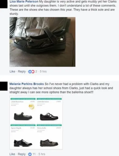 Facebook Parents defending the range of school shoes available for girls at Clarks