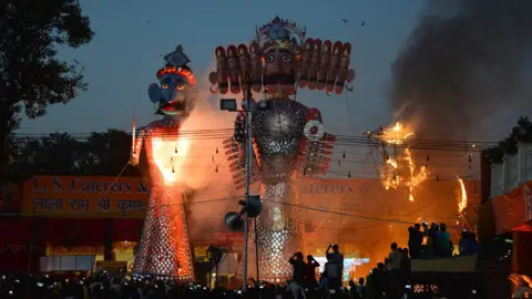 Getty Images The burning of Ravana for Dussehra in Dehli, 2017