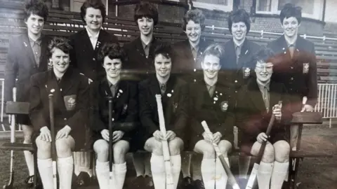 Margaret Edwards Picture of the women who played hockey together for Wales in the 1960s and 70s