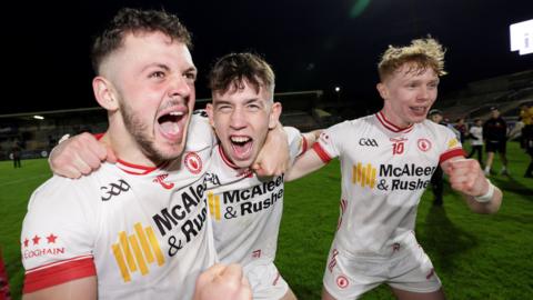 Michael Rafferty, Gavin Potter and Cormac Devlin celebrate after the game