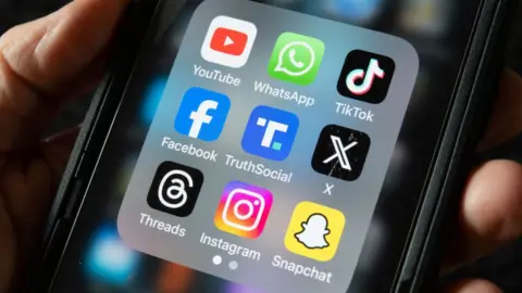 Social media logos on a smart phone