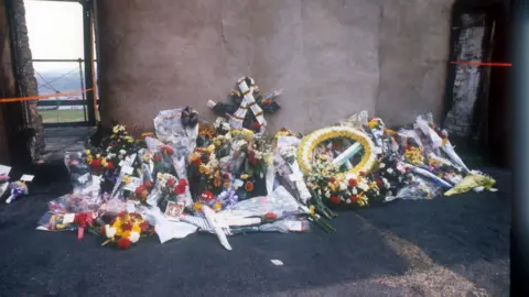 BBC Floral tributes at Bradford City football ground