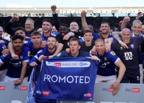 PA Media Ipswich Town celebrating promotion from League One last season