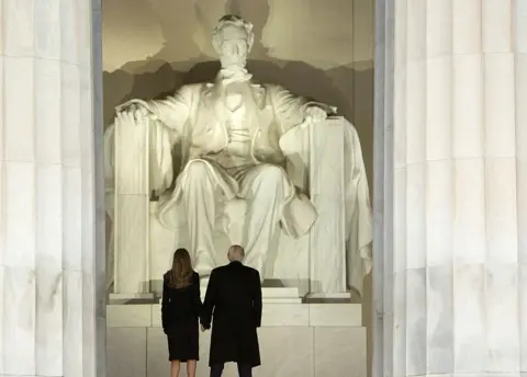 Getty Images President-elect Donald J. Trump and wife Melania Trump arrive for the inaugural concert at the Lincoln Memorial in January 19, 2017 in Washington, DC.