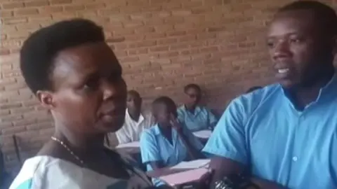 BBC Burundi's Education Minister Janvière Ndirahisha confronts Mr Manirambona