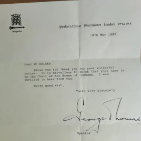 Michael Lashford-Spinks A letter from the Speaker George Thomas to Mr Lashford-Spinks