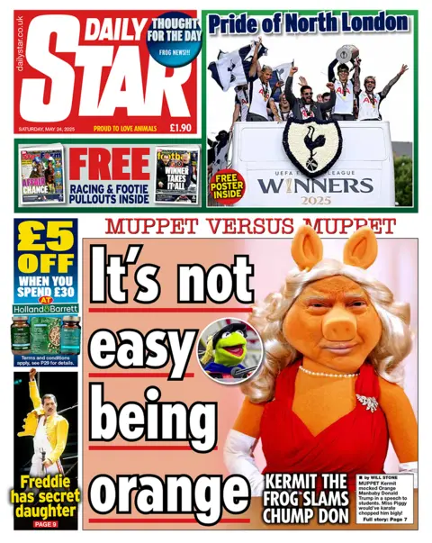 Daily Start front page with headline "It's not easy being orange". Trump's face has been edited on to a picture of Miss Piggy and the skin of the muppet character has been turned orange. 