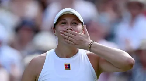 Amanda Anisimova blows kisses to crowd after reaching Wimbledon final having beaten Aryna Sabalenka on Centre Court