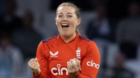 Sophie Ecclestone celebrates a wicket