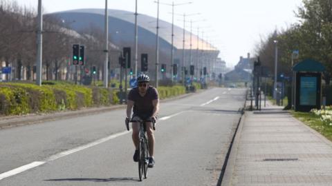 Man on bike in Cardiff