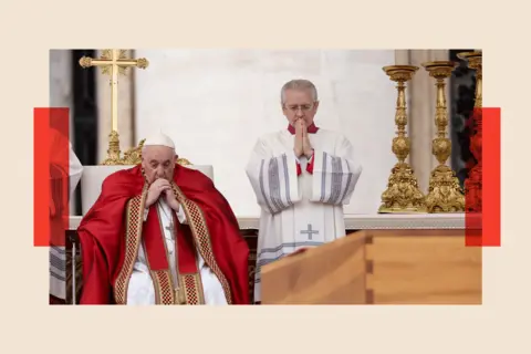 Getty Images Pope Francis heads the official funeral of the BEDIICT Future Pope Bundek 16 in ST PEER Square on January 5, 2023 in the Vatican city