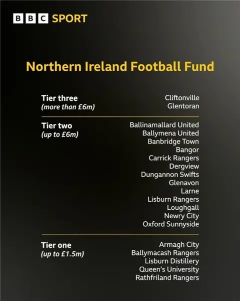 The 20 successful applicant clubs in the Northern Ireland Football Fund