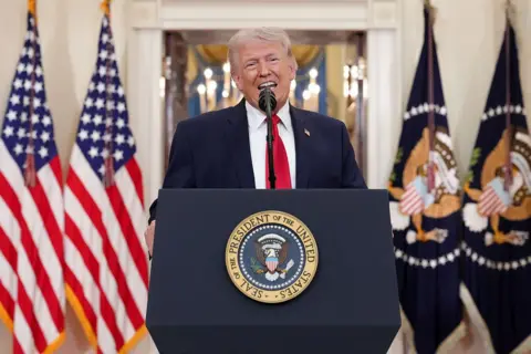 Trump speaks during his televised address.