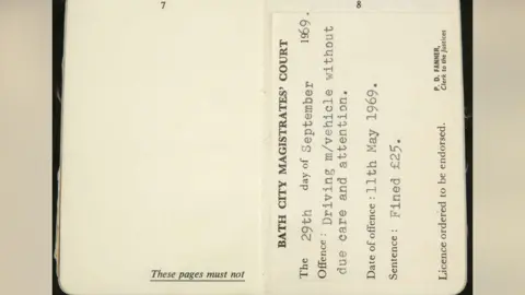Ewbank's Auctions An old style UK driving licence which details a conviction of careless driving, with the offence dated on 11 May 1969. 