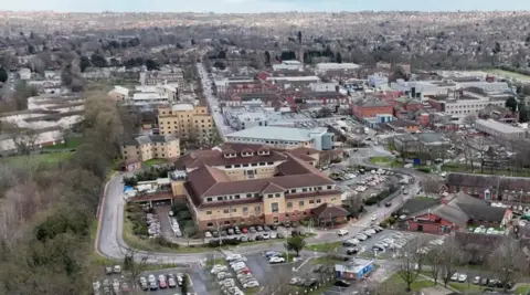 An aerial image of Nottingham City Hospital