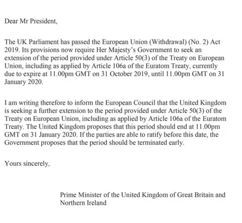 Downing Street Boris Johnson's unsigned letter