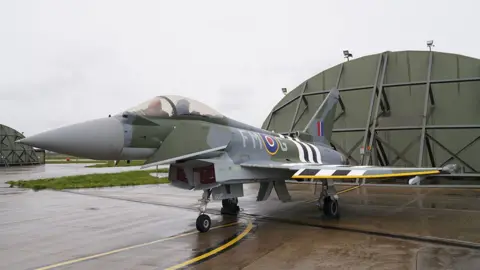 PA Media Typhoon jet used by the Typhoon Display Team, painted in the colours of the 'Dayfighter' paint scheme of the Hawker Typhoon - army green and grey - flown by Denzel Jenkins on D-Day to mark the 80th anniversary
