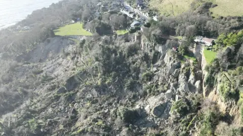 Isle of Wight Council The damage of the landslip, after rocks, soil and trees have crumbled away. A development can be seen at the top.