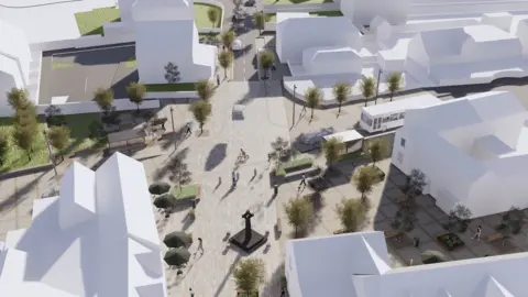 Monmouthshire County Council An artist impression of how the Cross area of Caldicot town centre could look