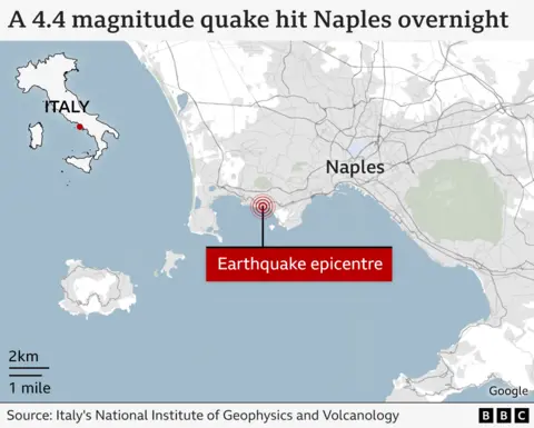 Map showing Naples tremor