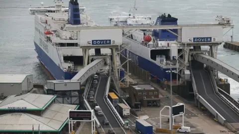 Getty Images Migrants typically aim to get to the Port of Dover from Calais