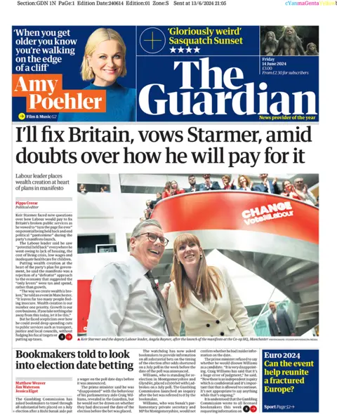 Guardian headline: "I’ll fix Britain, vows Starmer, amid  doubts over how he will pay for it"