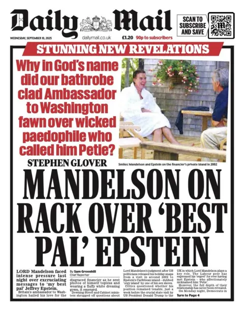  "Mandelson on rack over 'best pal' Epstein".