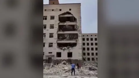 Damaged building in Poltava, Ukraine, after missile strike