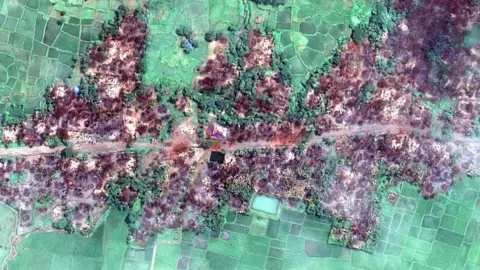 Image courtesy © 2017 DigitalGlobe Recent satellite imagery released by Human Rights Watch claiming to show the complete destruction of Chein Khar Li village in Myanmar
