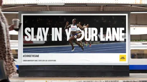 Yomi Adegoke A BBC Sport poster featuring an image of black British sprinter Dina Asher-Smith reading: 'Slay in your lane.'