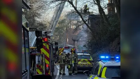 Emergency services at the scene of the fire