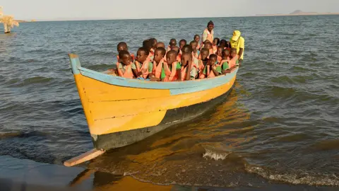 AFP Schoolchildren in a boat on Lake Turkana, Kenya - Wednesday 13 July 2022