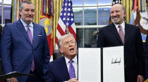 EPA/Bloomberg via Getty Images Senator Ted Cruz, a Republican from Texas, from left, US President Donald Trump, and Howard Lutnick, US commerce secretary, in the Oval Office of the White House in Washington, DC, US, on Thursday, Dec. 11, 2025.