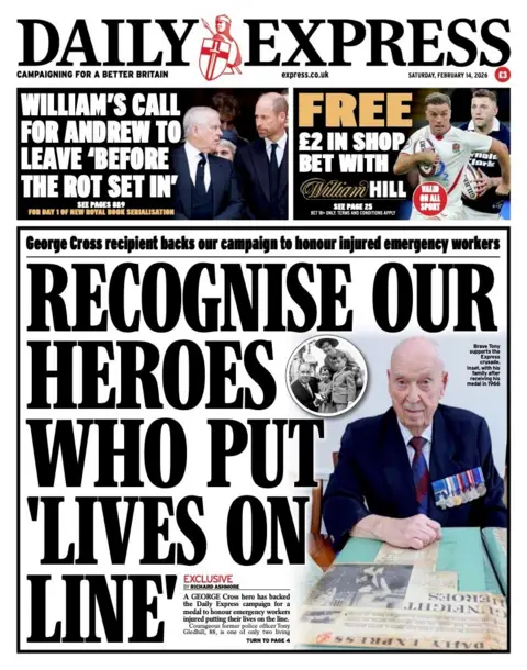 The headline on the front page of the Express reads: “Recognise our heroes who put 'lives on line'”.