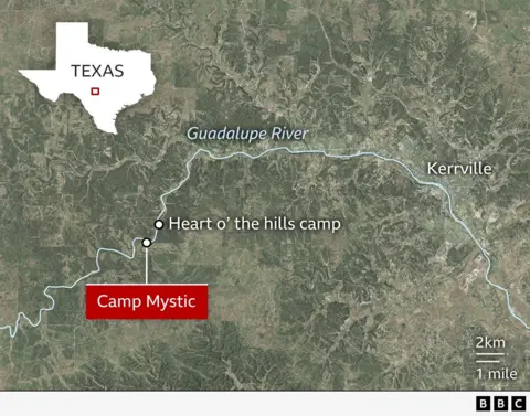 Map of Camp Mystic in Texas