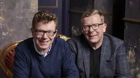Charlie and Craig Reed of The Proclaimers. Twin men with glasses 