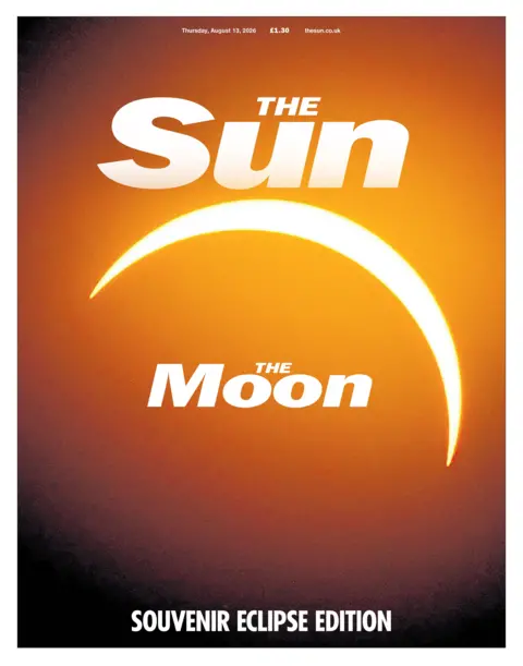 The headline on the front page of the Sun reads: "The sun, the moon."