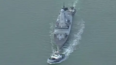 HMS Dragon departs from Portsmouth