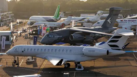 Getty Images Commercial aircraft on display during the Singapore Airshow in Singapore