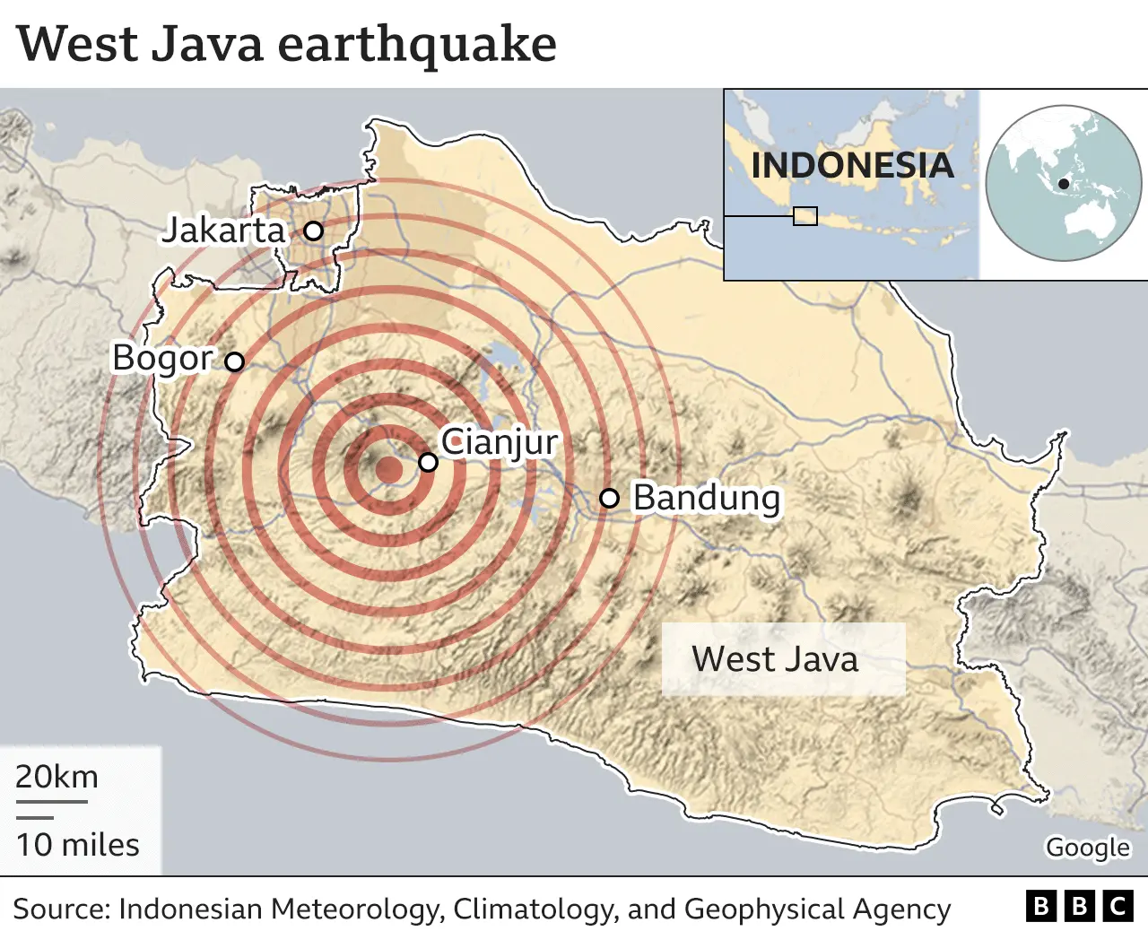 Map showing location of earthquake in Indonesia