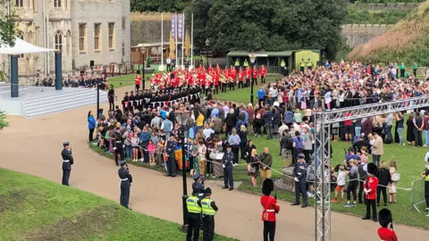 BBC People take up their positions ahead of the proclamation ceremony in Cardiff Castle