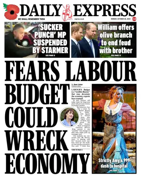 The main headline on the front page of the Daily Express reads: 