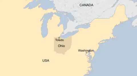 A map showing Toledo, Ohio. 