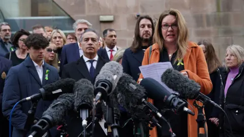 PA Media Emma Webber speaking outside in court alongside other family members of those killed in the Nottingham attacks
